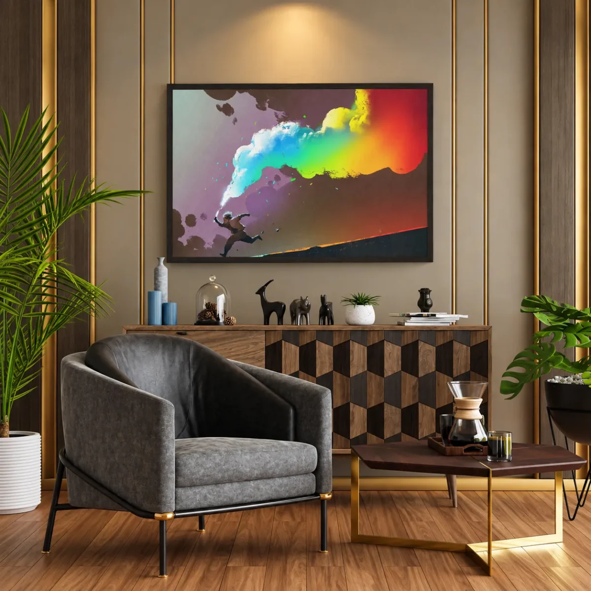 Prismatic Leap – Colorful Abstract Wall Art, Premium Matte Paper Framed Print