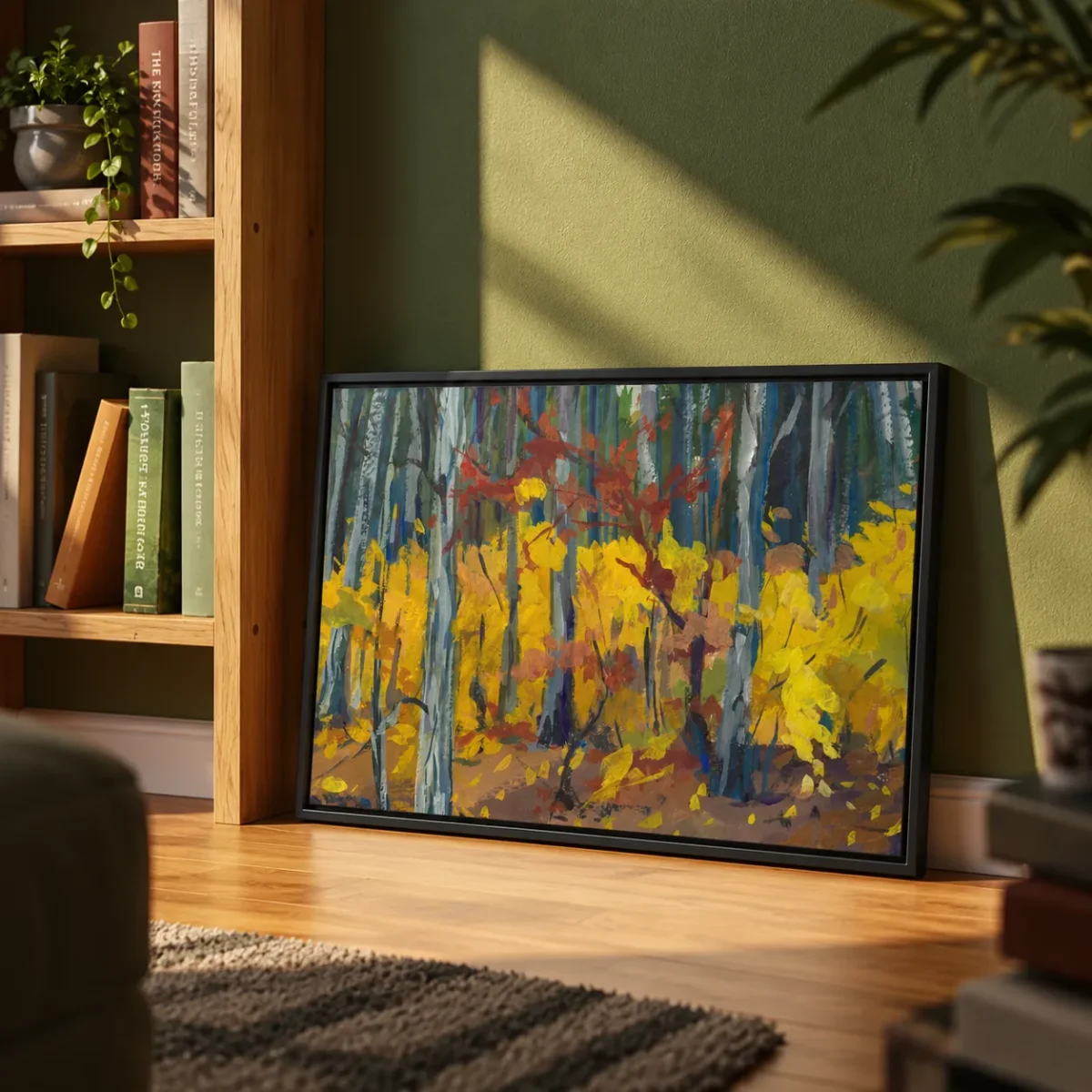 Golden Woodland Reverie – Autumn Forest Framed Canvas Wall Art, Premium Matte