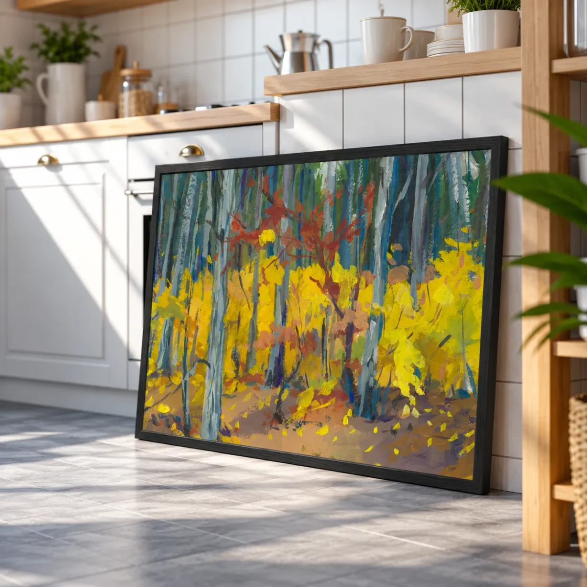 91 (1) Golden Woodland Reverie – Autumn Forest Framed Print, Premium Matte Paper Art