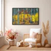 Golden Woodland Reverie – Autumn Forest Framed Canvas Wall Art, Premium Matte