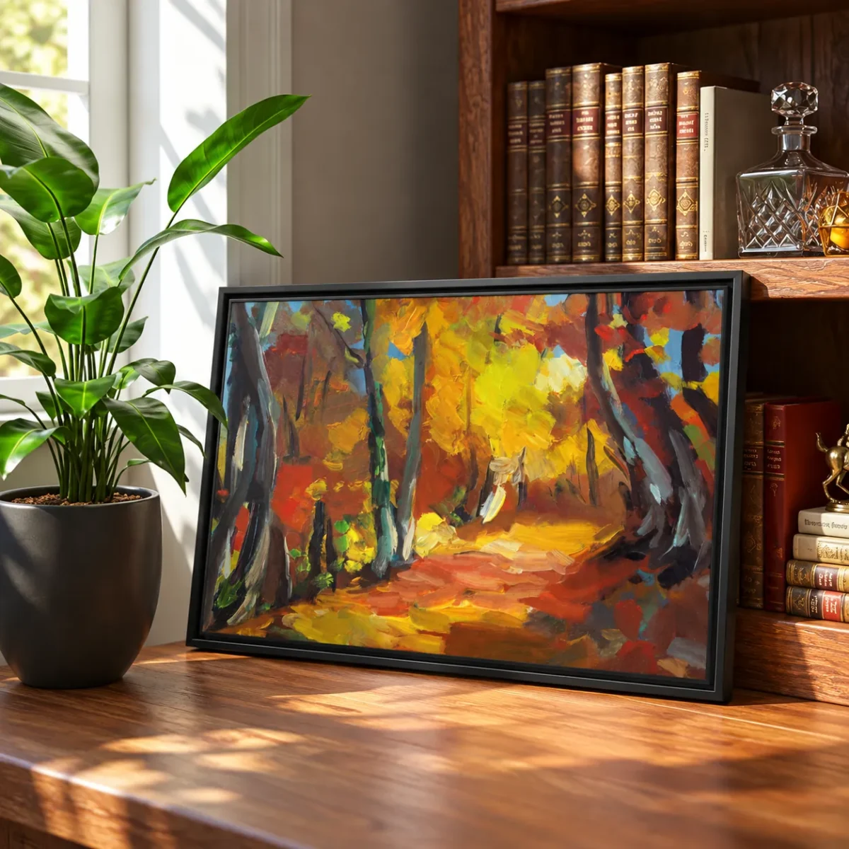 Autumn Ember Trail – Autumn Forest Framed Canvas Wall Art, Premium Matte Finish