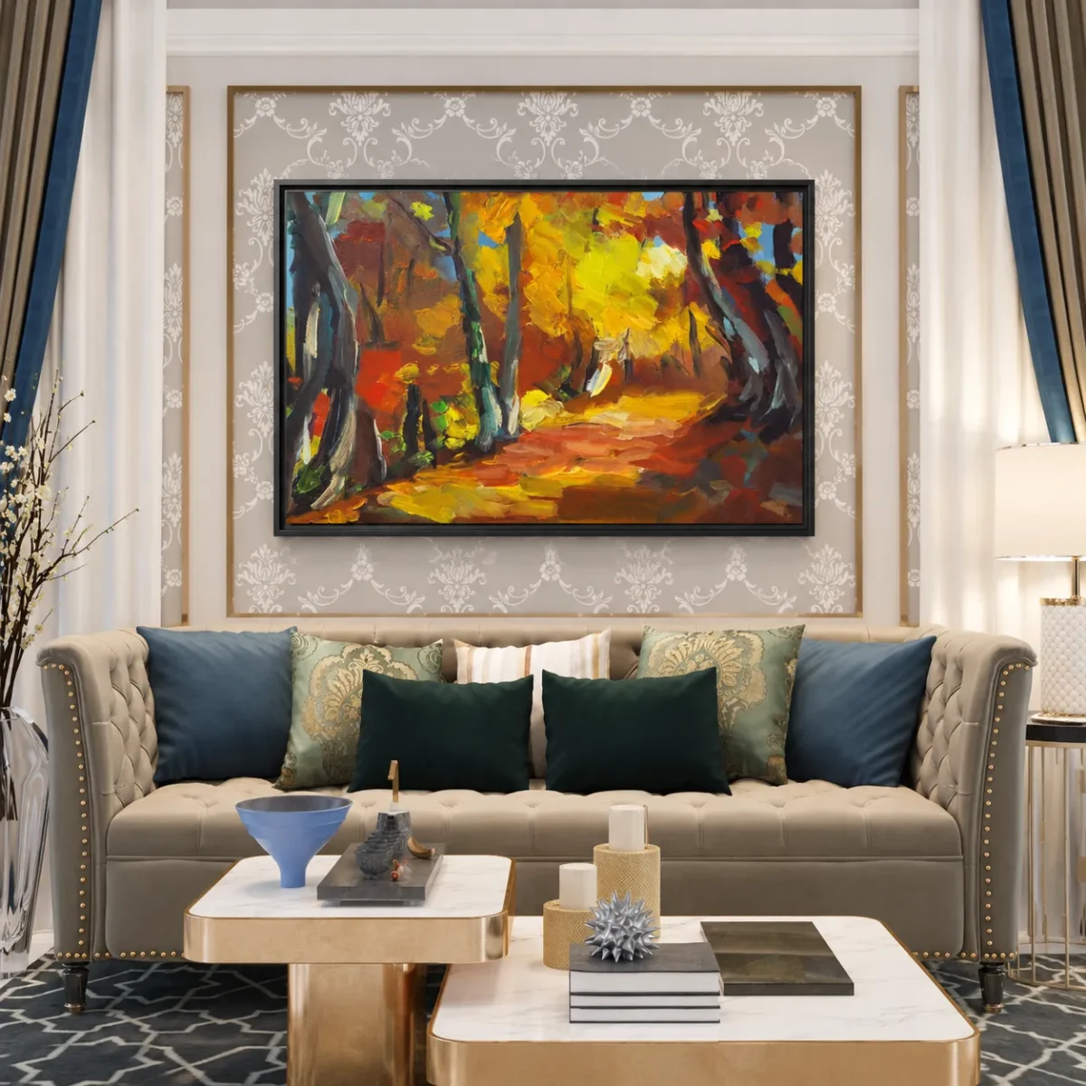Autumn Ember Trail – Autumn Forest Framed Canvas Wall Art, Premium Matte Finish