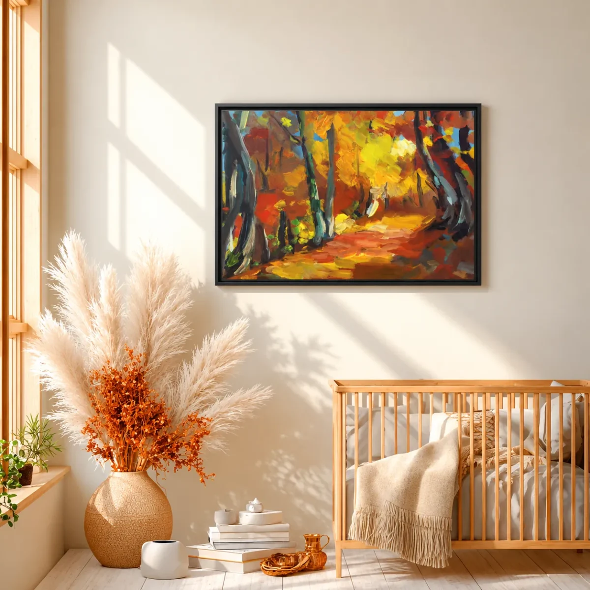 Autumn Ember Trail – Autumn Forest Framed Canvas Wall Art, Premium Matte Finish