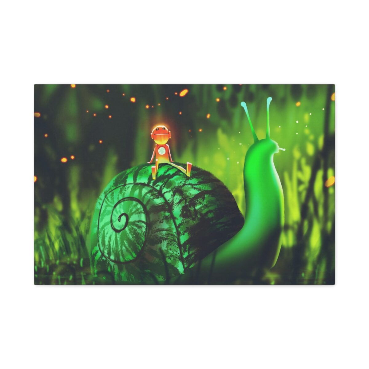 Mosslight Journey – Whimsical Snail Wall Art, Premium Matte Canvas for Modern Interiors