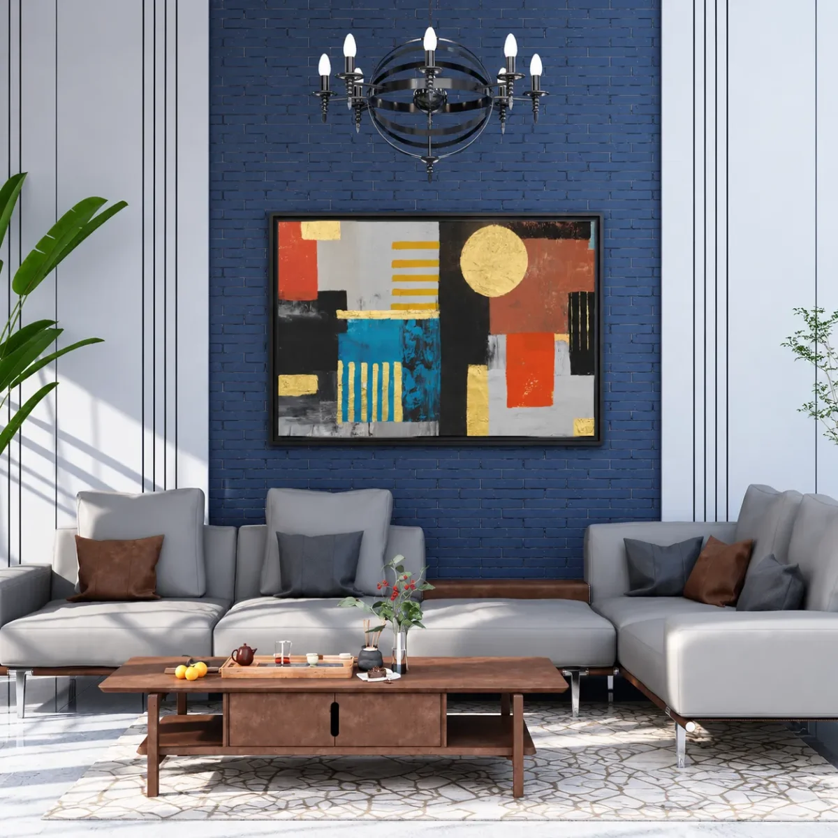 Gilded Geometry – Geometric Abstract Wall Art, Modern Framed Canvas Decor