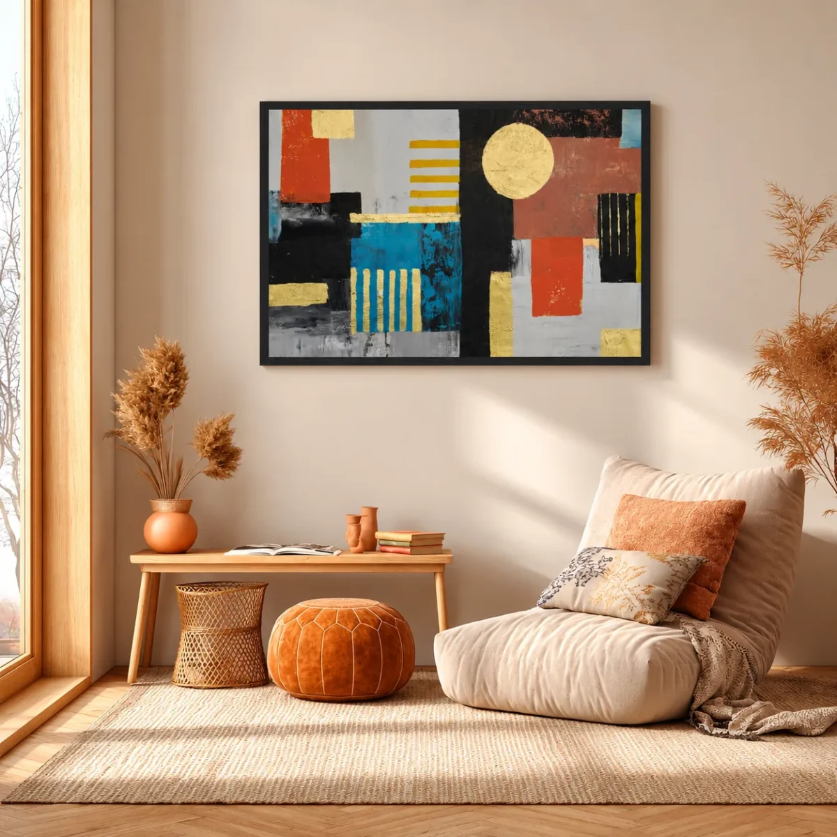 Gilded Geometry – Geometric Abstract Wall Art, Luxury Framed Print Decor