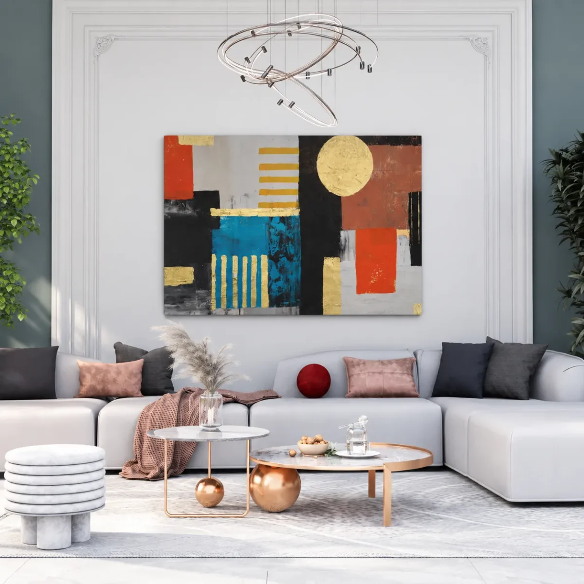 Gilded Geometry – Geometric Abstract Wall Art, Premium Matte Canvas Decor