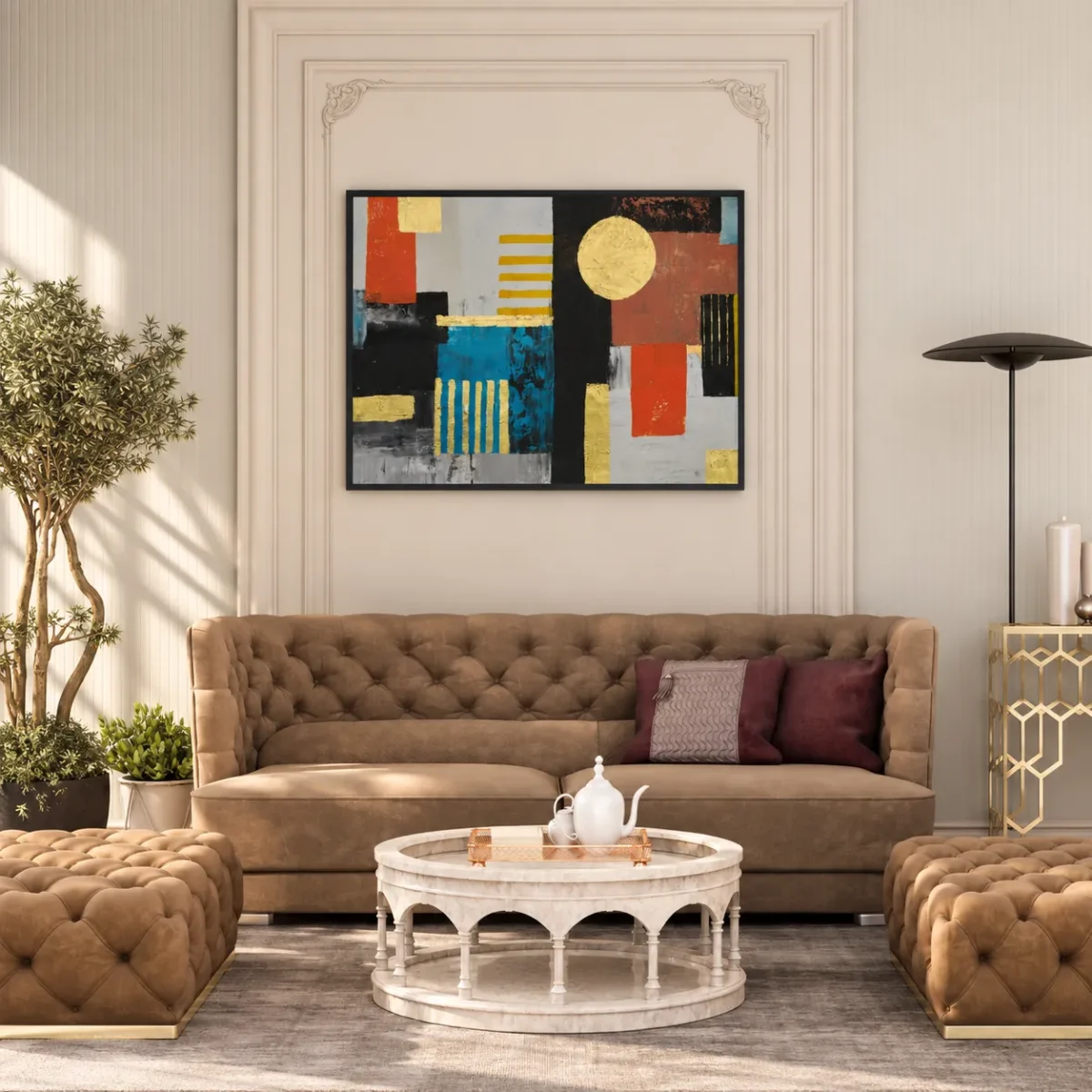 Gilded Geometry – Geometric Abstract Wall Art, Luxury Framed Print Decor