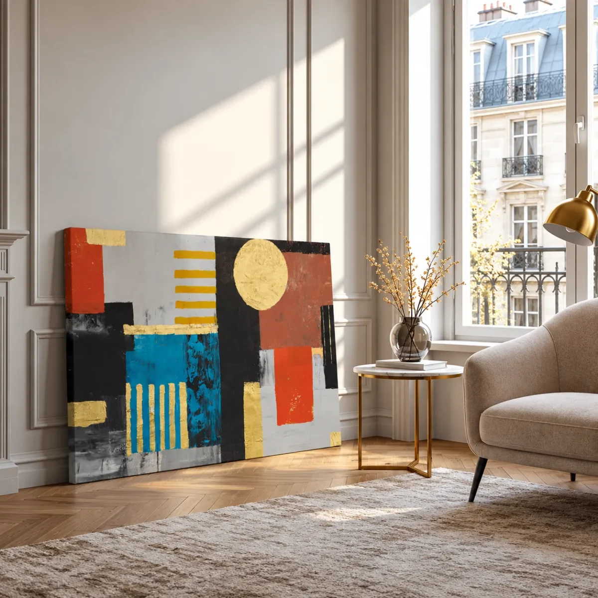 Gilded Geometry – Geometric Abstract Wall Art, Premium Matte Canvas Decor