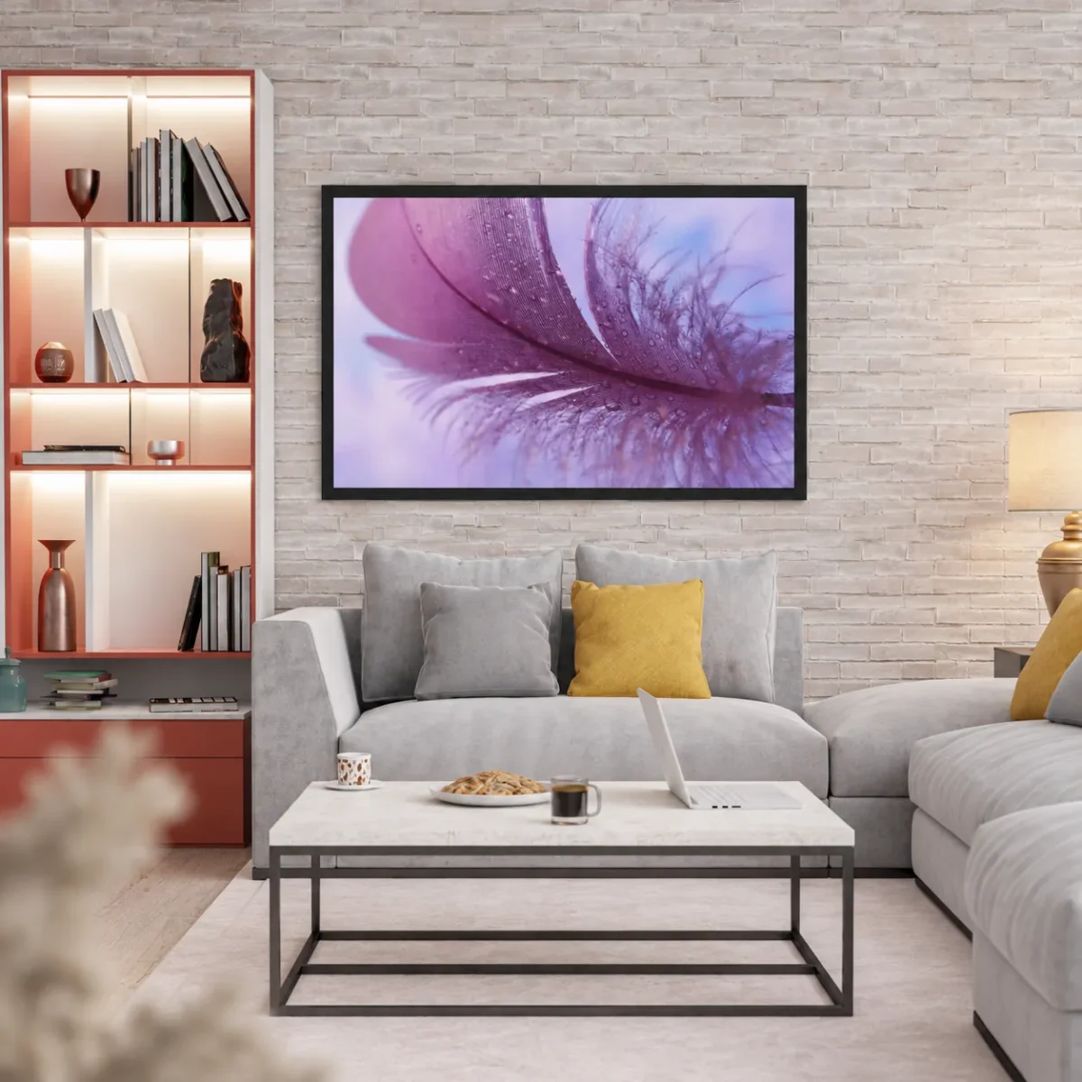Violet Feather Framed Print – Dreamy Purple Feather Photography Wall Decor