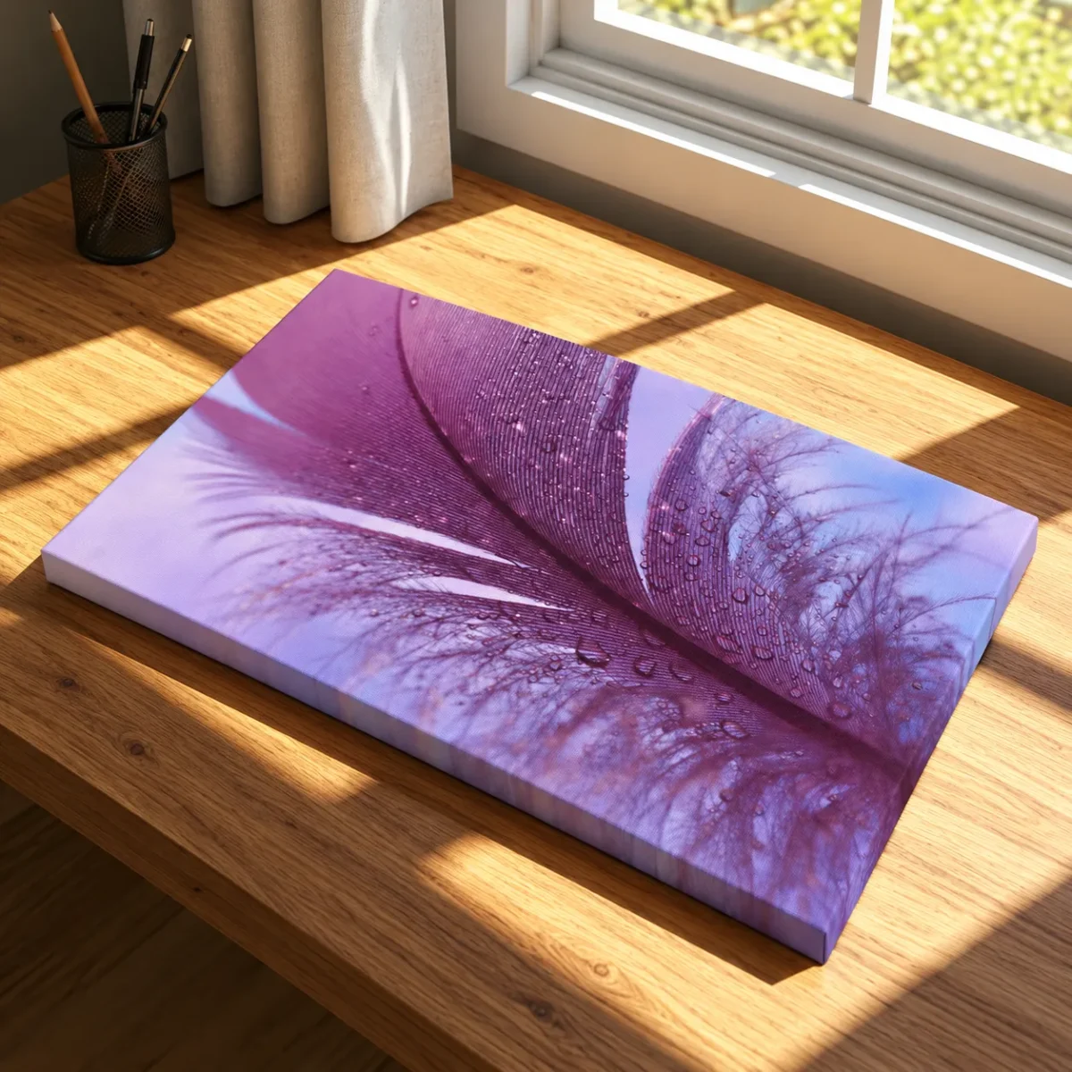 Violet Feather Canvas Wall Art – Dreamy Purple Botanical Nature Decor