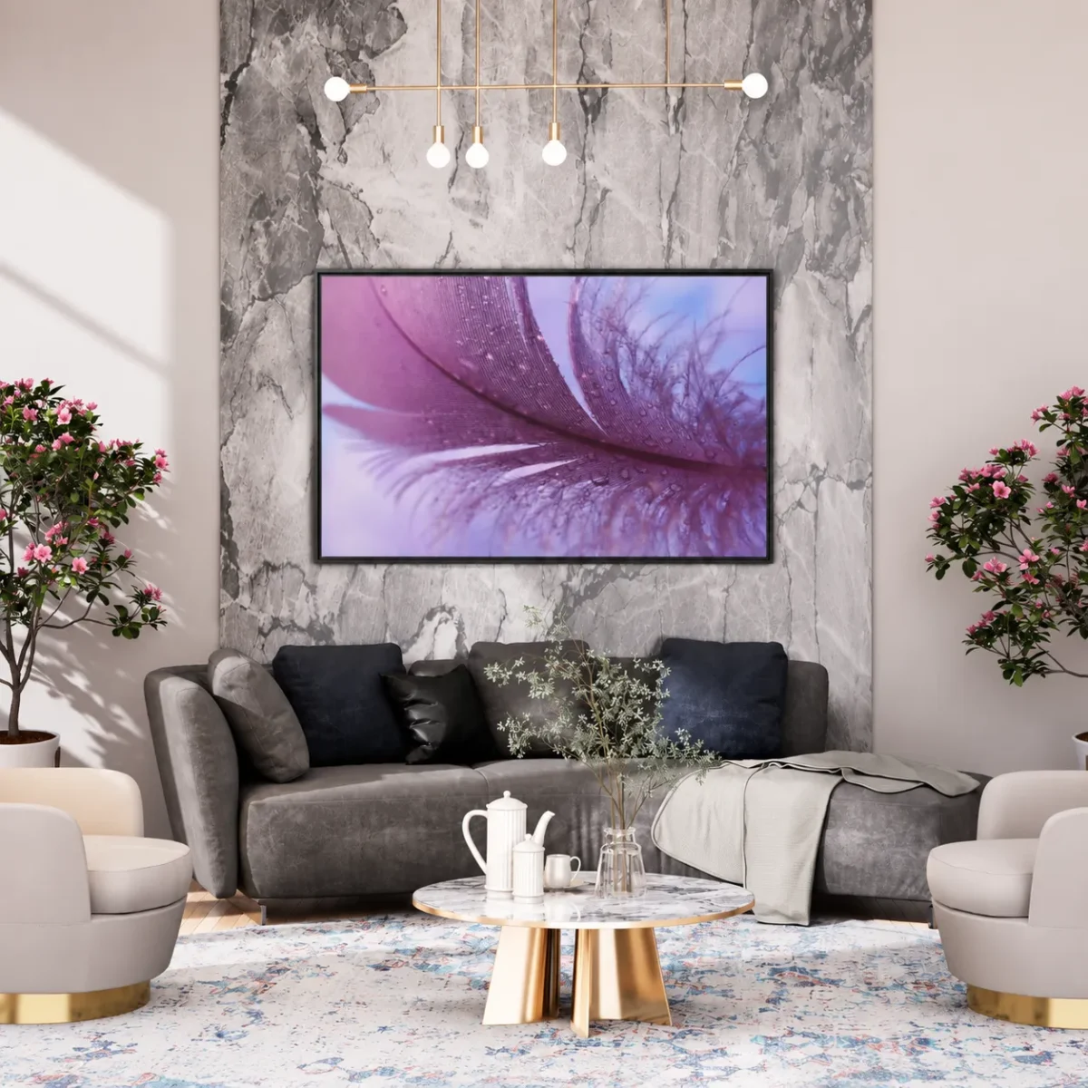 Violet Feather Framed Canvas Wall Art – Dreamy Purple Nature Decor