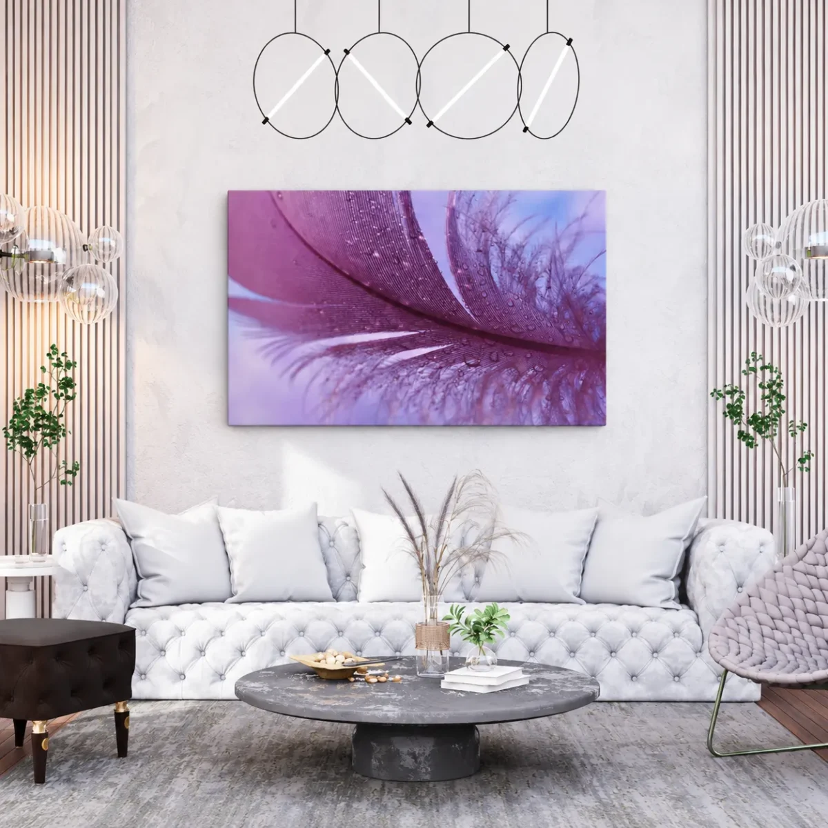 Violet Feather Canvas Wall Art – Dreamy Purple Botanical Nature Decor