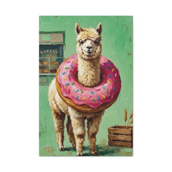 9484286039727006109_2048.jpeg Funny Alpaca Donut Canvas Wall Art, Whimsical Bakery Animal Matte Stretched Canvas Print