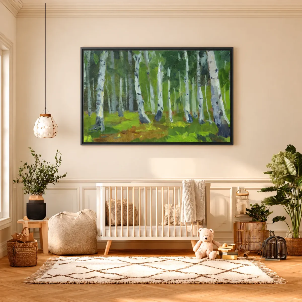 Whispering Birch Forest Wall Art – Nature-Inspired Framed Canvas for Modern Interiors