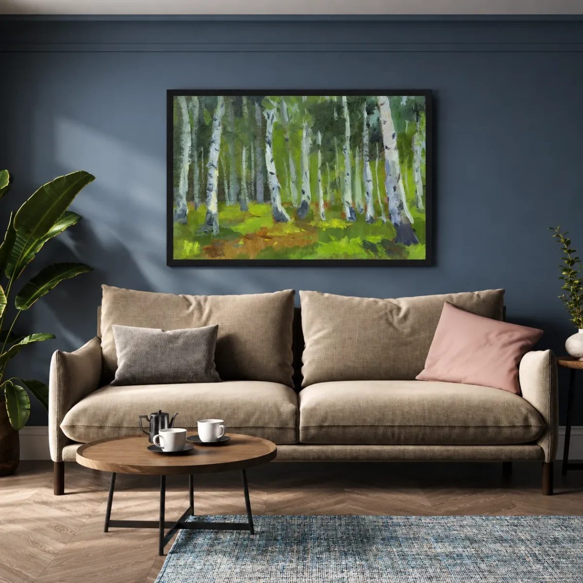 Whispering Birch Forest Wall Art – Elegant Framed Print for Modern Nature Interiors