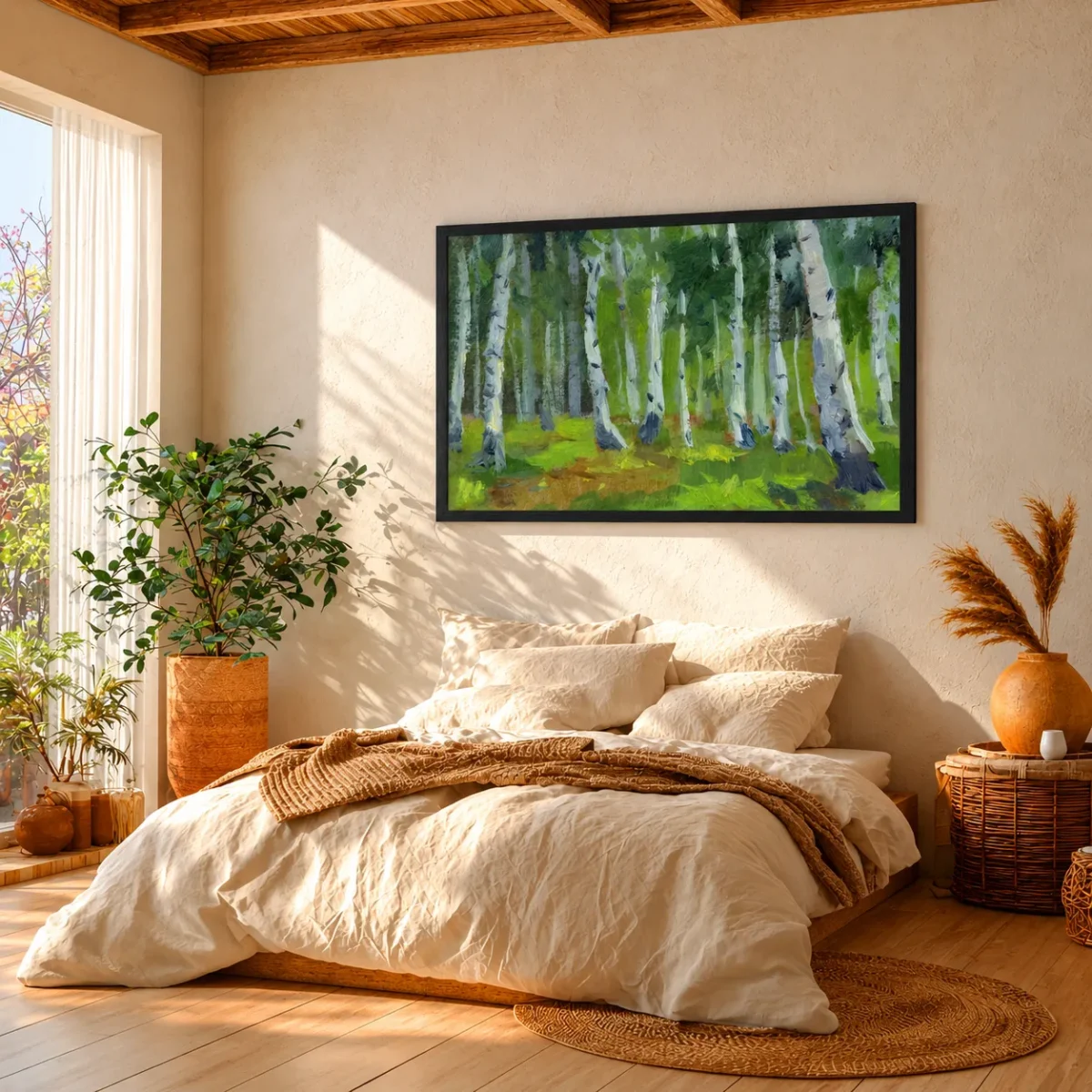 Whispering Birch Forest Wall Art – Elegant Framed Print for Modern Nature Interiors