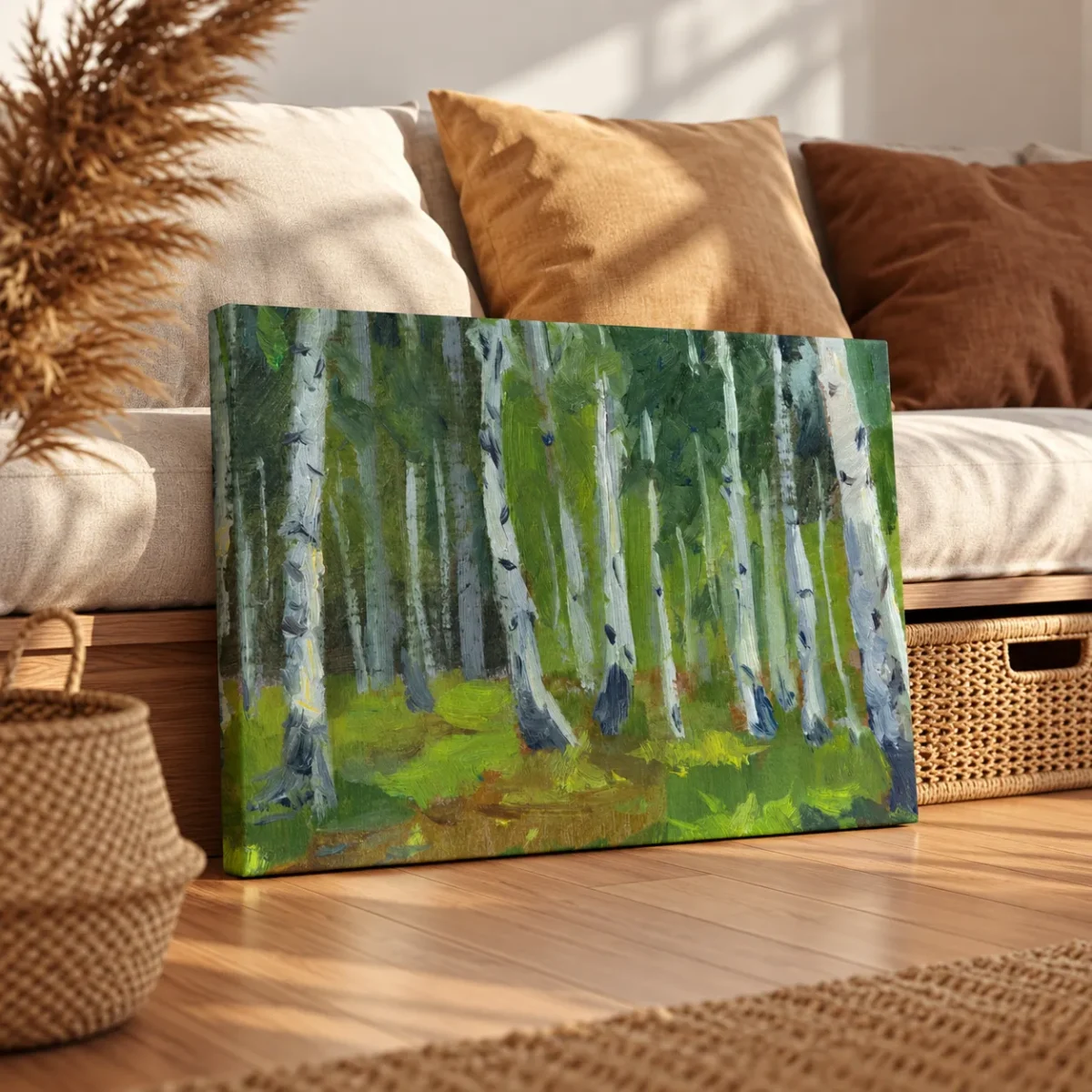 95 (2) Whispering Birch Forest Wall Art – Impressionist Landscape Canvas for Modern Interiors