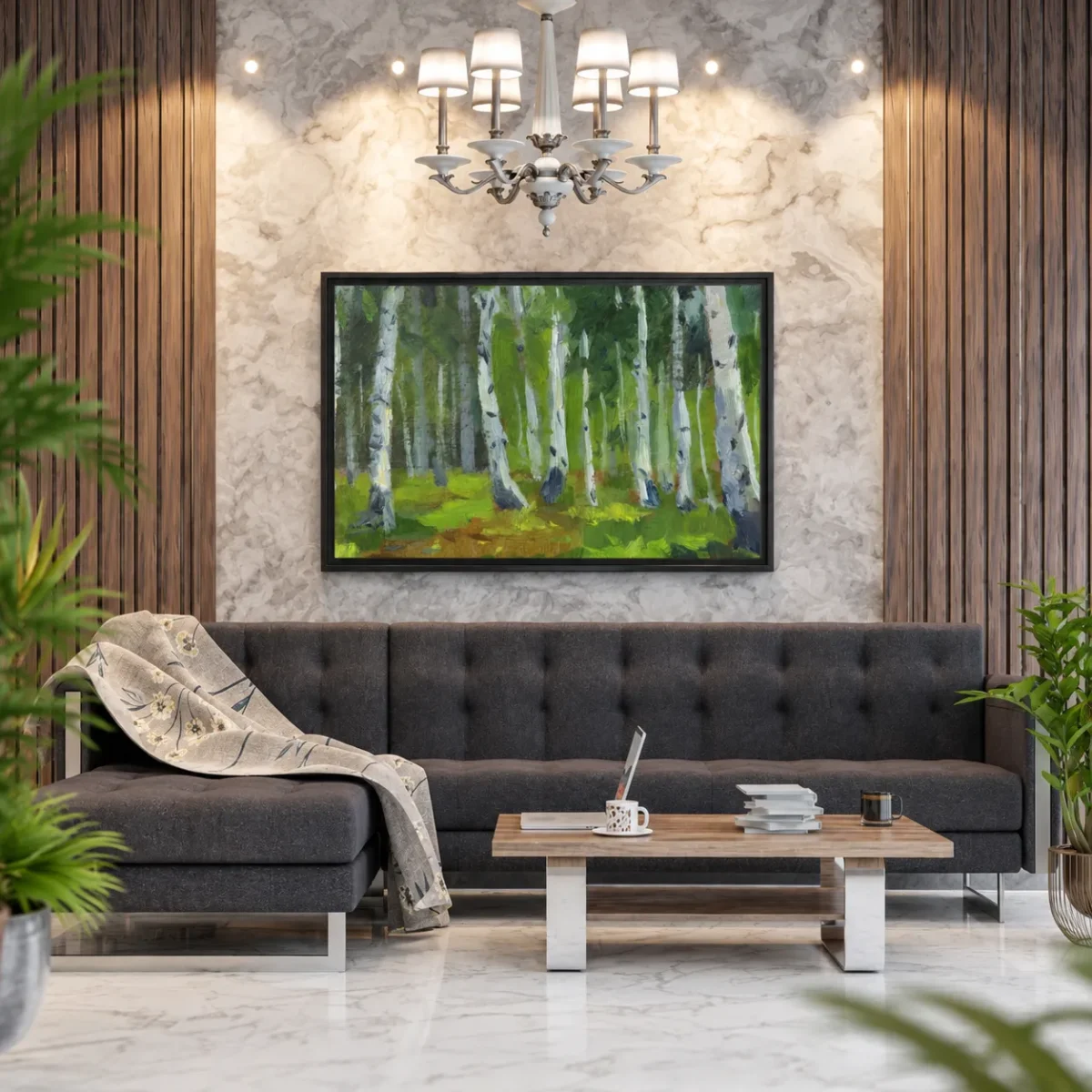 Whispering Birch Forest Wall Art – Nature-Inspired Framed Canvas for Modern Interiors