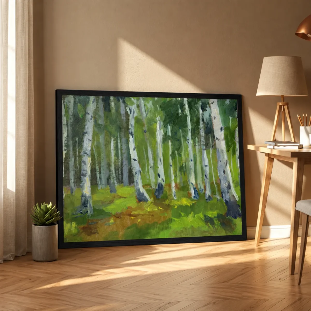 Whispering Birch Forest Wall Art – Elegant Framed Print for Modern Nature Interiors