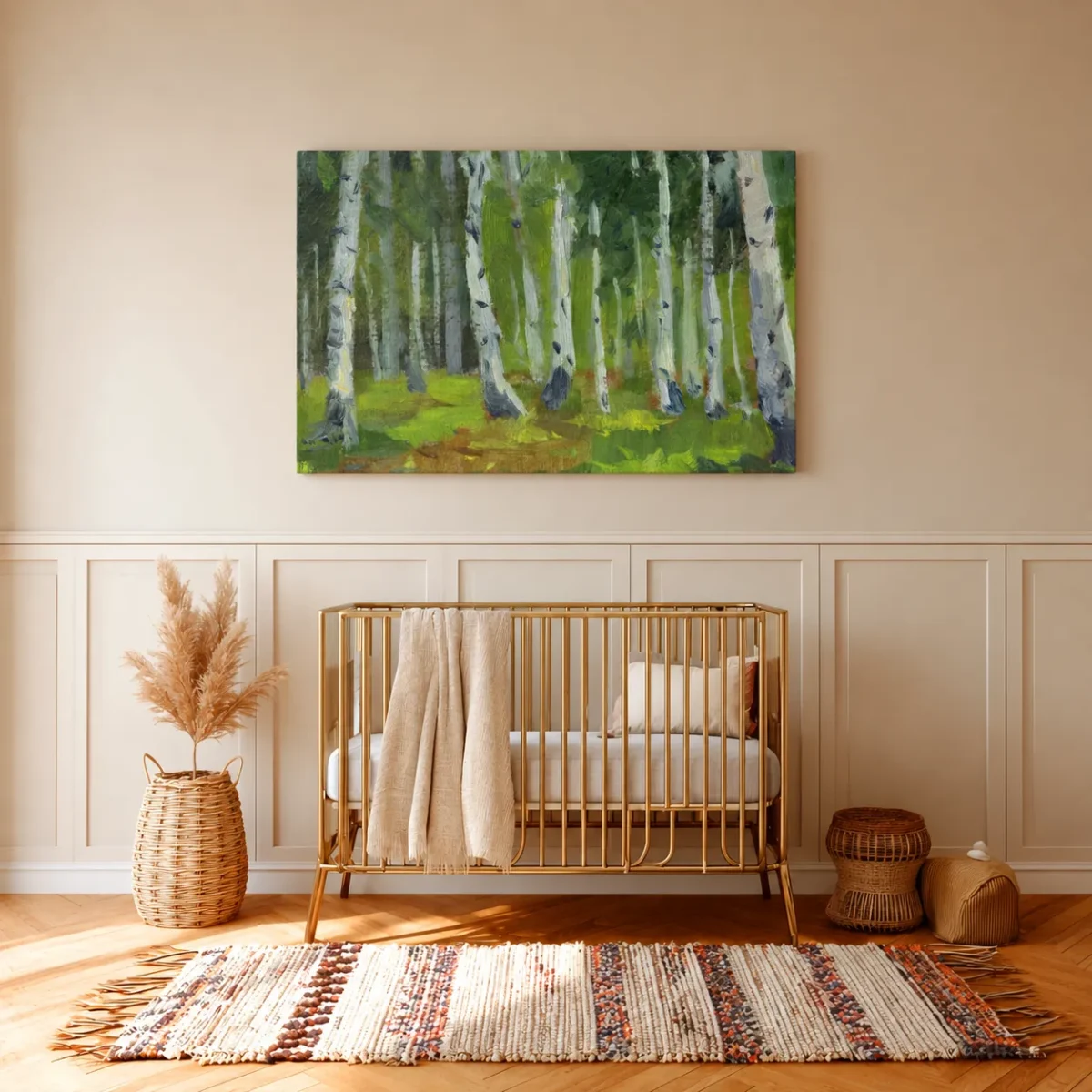 95 (3) Whispering Birch Forest Wall Art – Impressionist Landscape Canvas for Modern Interiors