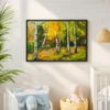 Amber Birch Reverie – Autumn Birch Forest Wall Art, Framed Canvas Decor