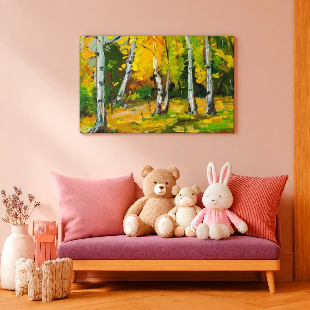 Amber Birch Reverie – Autumn Birch Forest Wall Art, Premium Matte Canvas Decor