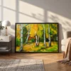 Amber Birch Reverie – Autumn Birch Forest Wall Art, Framed Canvas Decor