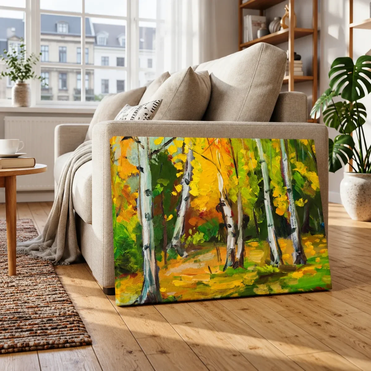 Amber Birch Reverie – Autumn Birch Forest Wall Art, Premium Matte Canvas Decor