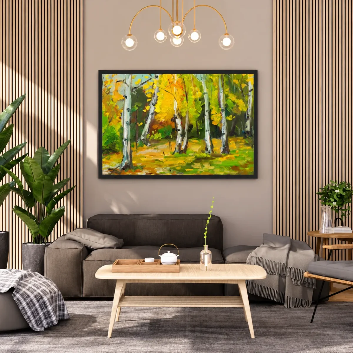 Amber Birch Reverie – Autumn Birch Forest Wall Art, Elegant Framed Prints