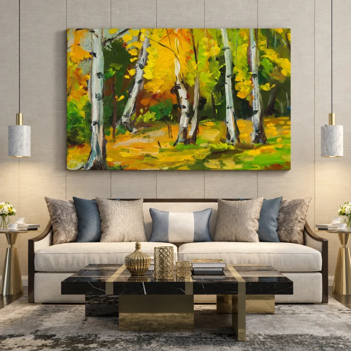 Amber Birch Reverie – Autumn Birch Forest Wall Art, Premium Matte Canvas Decor
