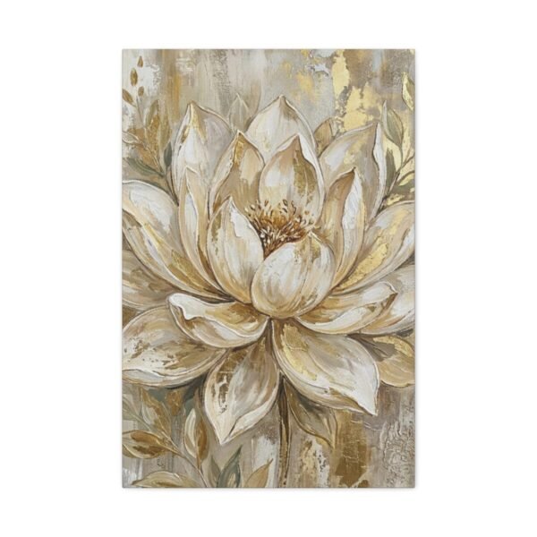 Neutral Gold Floral Canvas Wall Art, Elegant Botanical Matte Stretched Canvas Decor