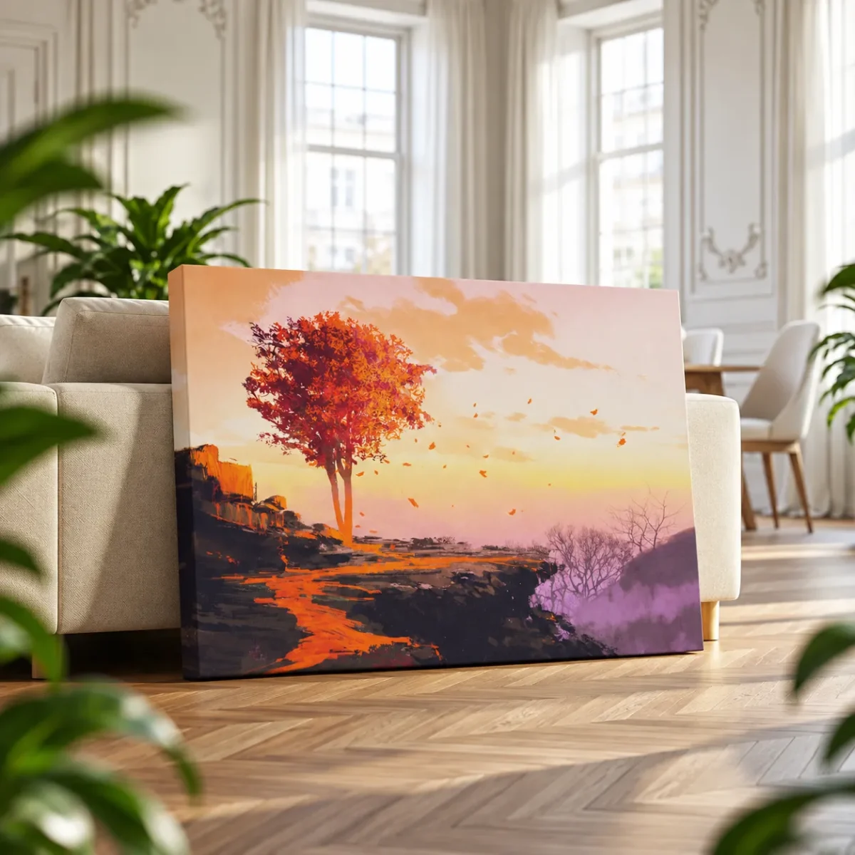 Emberfall Autumn Sunset Landscape Wall Art – Premium Matte Canvas for Modern Interiors