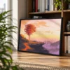 Emberfall Autumn Sunset Framed Art Print – Modern Landscape Wall Decor