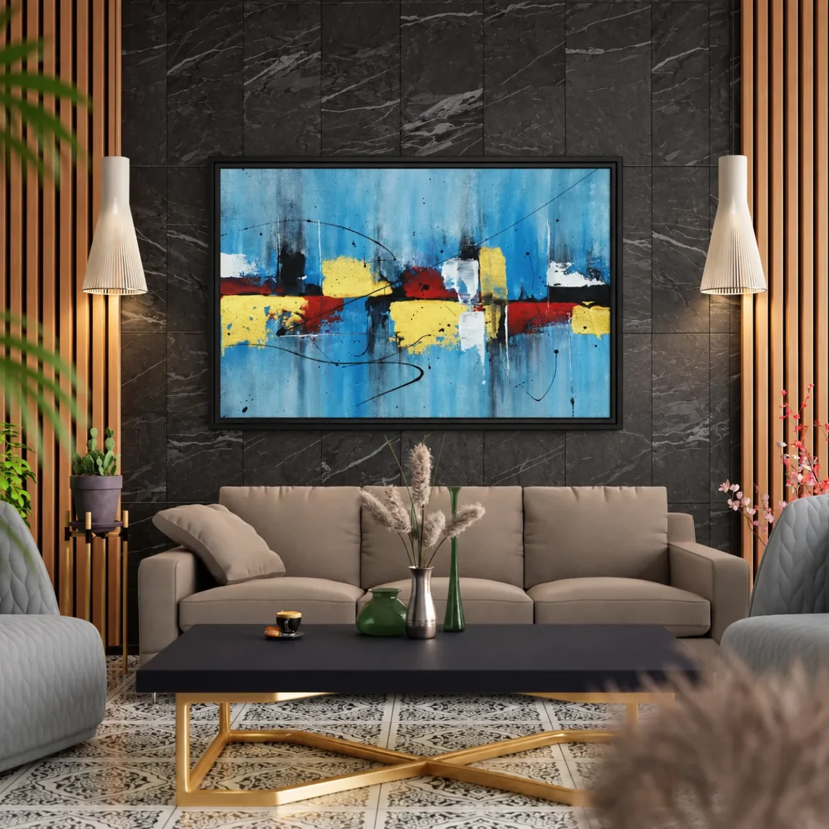 Azure Chromatic | Blue Abstract Wall Art Framed Canvas for Modern Interiors