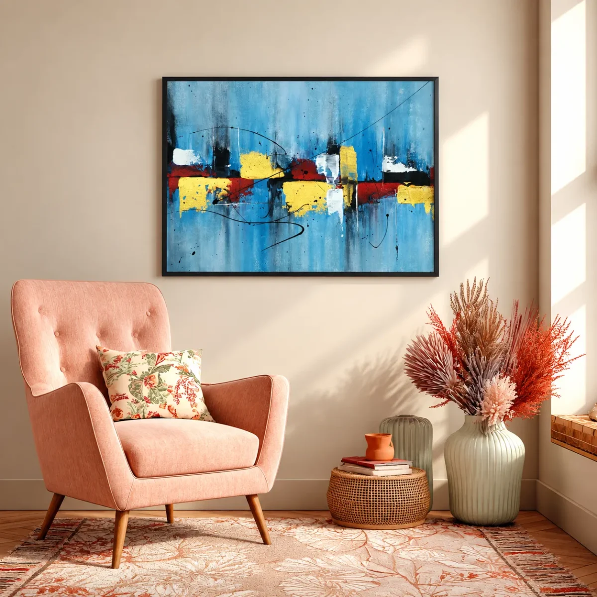 Azure Chromatic | Blue Abstract Wall Art Framed Print for Modern Gallery Interiors