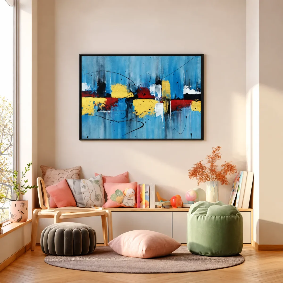 Azure Chromatic | Blue Abstract Wall Art Framed Canvas for Modern Interiors