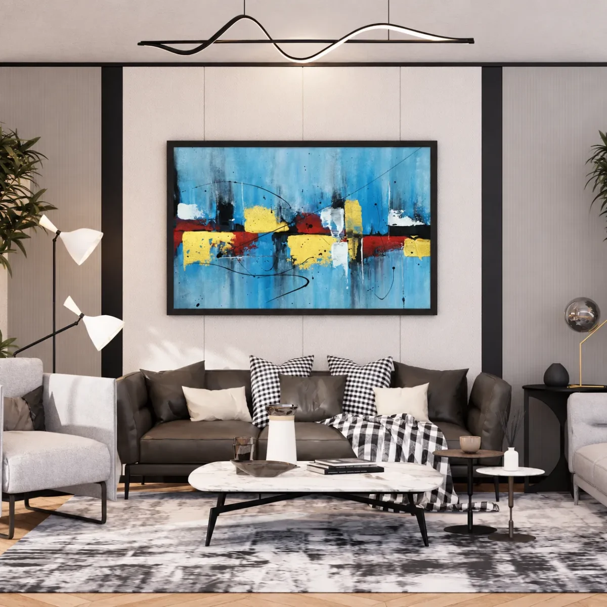 Azure Chromatic | Blue Abstract Wall Art Framed Print for Modern Gallery Interiors
