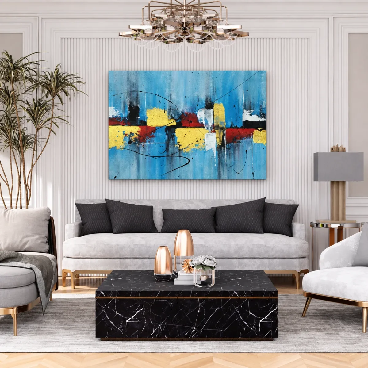 98 (3) Azure Chromatic | Blue Abstract Wall Art Canvas for Modern Contemporary Interiors