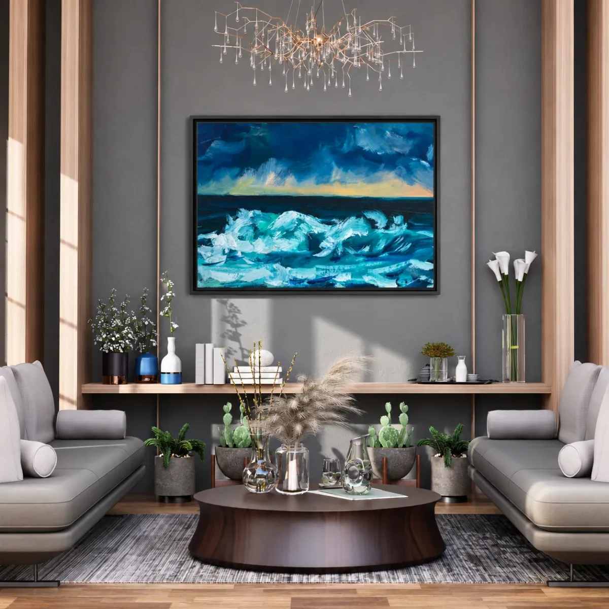 Tempest Horizon — Ocean Storm Framed Canvas Wall Art, Dramatic Coastal Decor