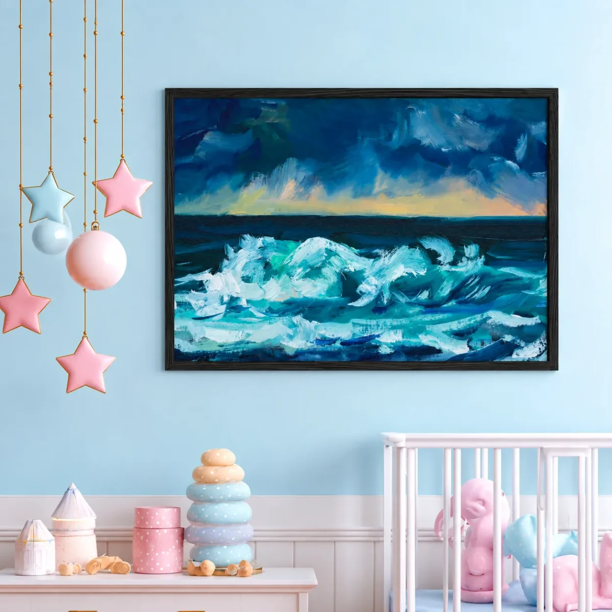 Tempest Horizon — Ocean Storm Framed Art Print, Moody Coastal Seascape Wall Decor