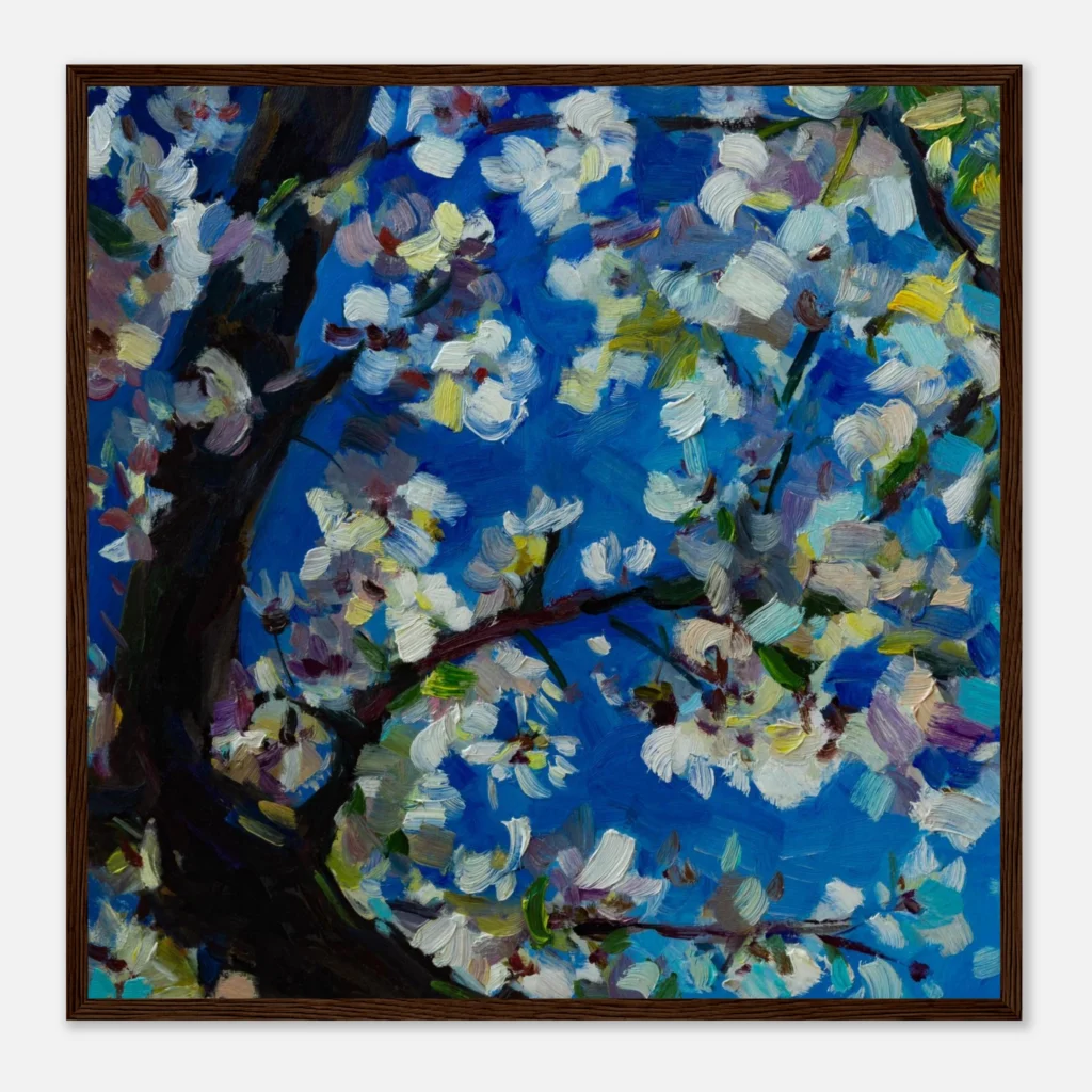 Cobalt Blossom Canopy – Blue Floral Tree Wall Art, Premium Matte