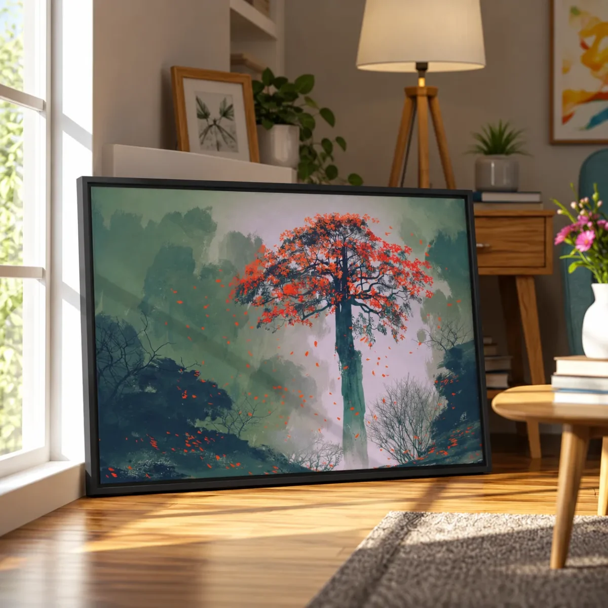 ART0088 (2) Autumn Ember Tree – Autumn Tree Wall Art, Premium Matte Framed Canvas Decor