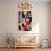 Crimson Urban Mosaic Abstract Wall Art, Premium Matte Canvas, Modern Geometric Decor