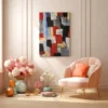 Crimson Urban Mosaic Abstract Wall Art, Premium Matte Canvas, Modern Geometric Decor