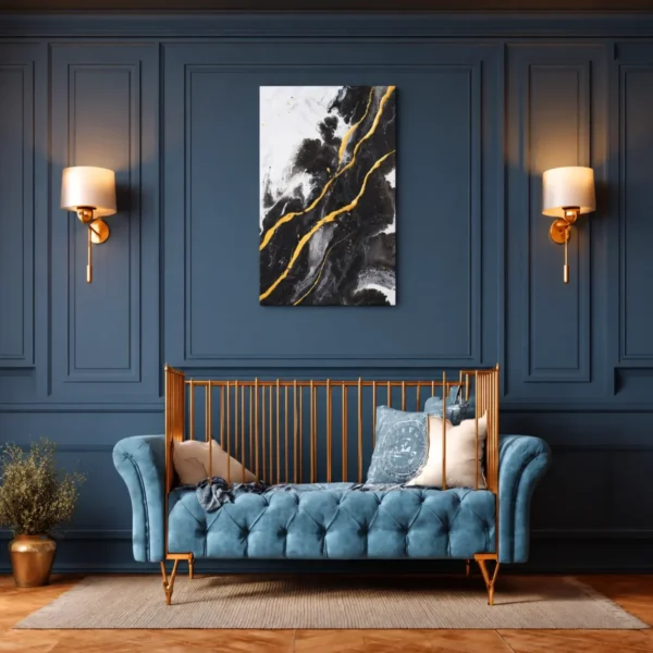Obsidian Gold Flow – Black Gold Abstract Wall Art, Premium Matte Canvas Decoror
