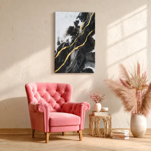 Obsidian Gold Flow – Black Gold Abstract Wall Art, Premium Matte Canvas Decoror