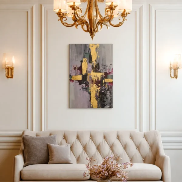 Golden Fracture Abstract Wall Art, Premium Matte Canvas for Modern Luxury Interiors