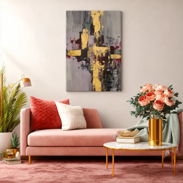 Golden Fracture Abstract Wall Art, Premium Matte Canvas for Modern Luxury Interiors
