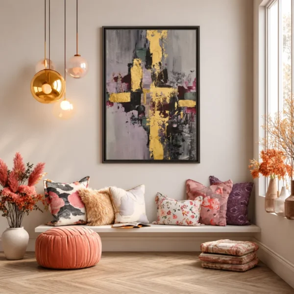 Golden Fracture Abstract Wall Art, Premium Matte Framed Canvas, Modern Luxury Decor